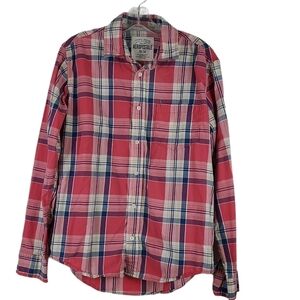 Aeropostale Pink Blue‎ White Plaid  Western Button Down Medium